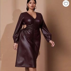 Sexy Side Cut Out Faux Leather Midi